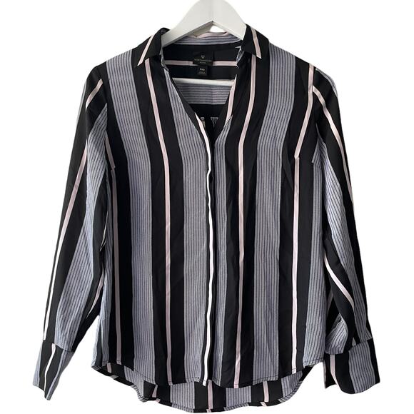 Worthington Black & Pink Striped Button Down Long Sleeve Chiffon Shirt - PXS - Picture 1 of 10